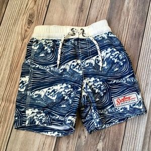 Baby Gap Boys Swim Shorts in Blue and White Ocean Waves